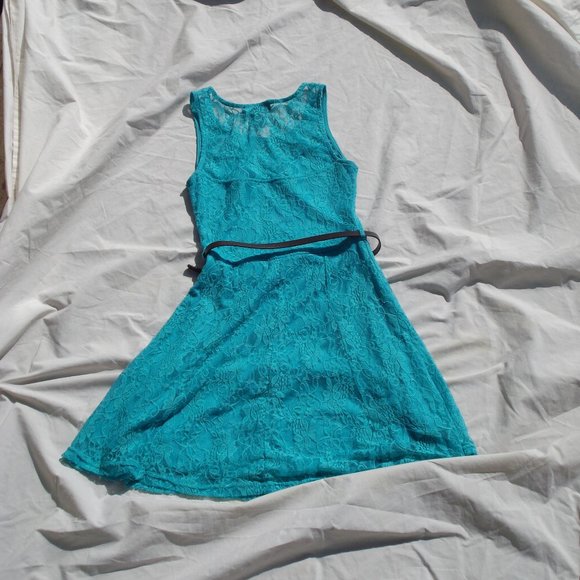 Teal lace mini summer dress - Picture 2 of 5
